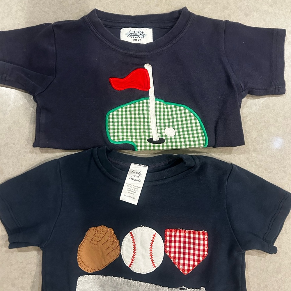 Appliqué Toddler Boy 2T Golf and Baseball Navy Tees